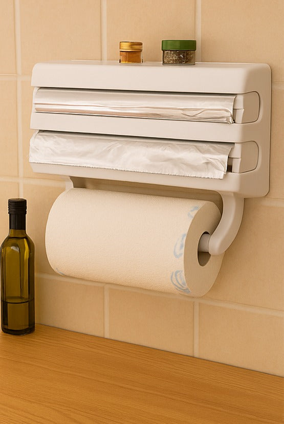 Soporte 3 en 1 para Papel Servilleta, Papel Aluminio y Vinipel