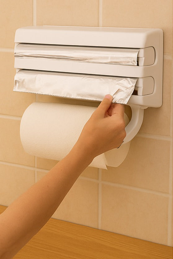 Soporte 3 en 1 para Papel Servilleta, Papel Aluminio y Vinipel