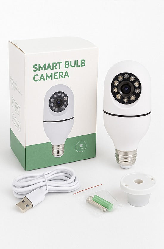 Cámara de Seguridad 360° con Forma de Bombilla y Visión Nocturna