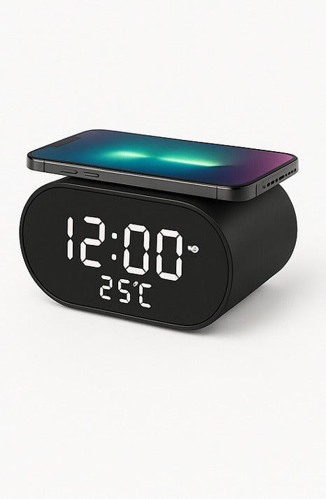 Reloj Despertador Digital + Cargador Inalámbrico 2 en 1