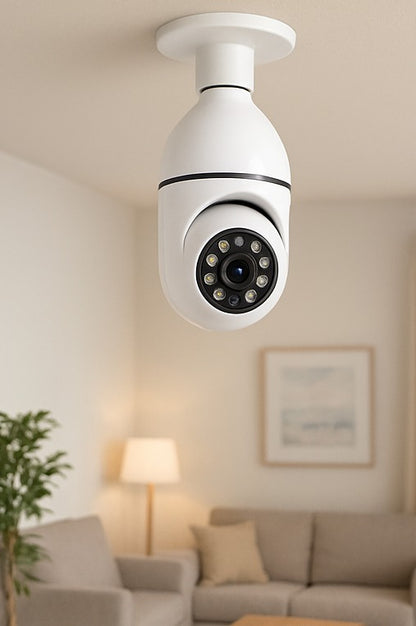 Cámara de Seguridad 360° con Forma de Bombilla y Visión Nocturna