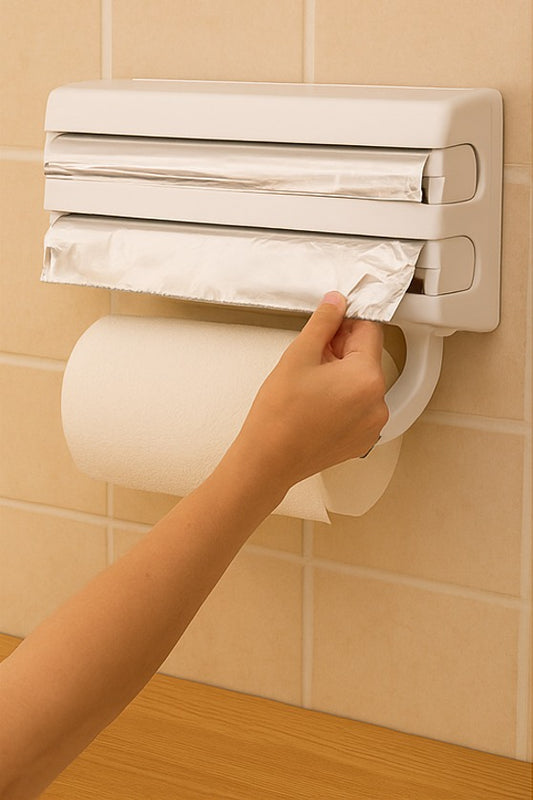 Soporte 3 en 1 para Papel Servilleta, Papel Aluminio y Vinipel